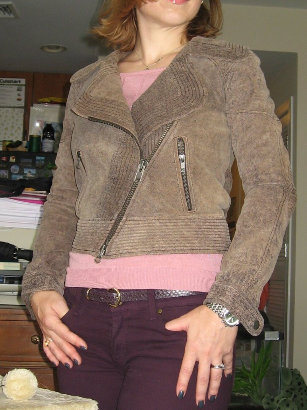 Cut 25 by Yigal Azrouel Crackled Leather Motorcycle Jacket - Picture 3 of 11